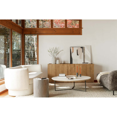 Table basse sculpturale ronde avec base en marbre naturel et fer