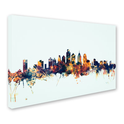 Philadelphia PA Skyline Blue - Graphic Art on Canvas