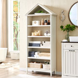 75.9" Tall Angled Arch Bathroom Cabinet, 5 Tiers Geometric Cabinet with Storage, Modern Triangular Top Angled Arch with Adjustable Shelves, Wood Cabinet w/Open Display Shelves