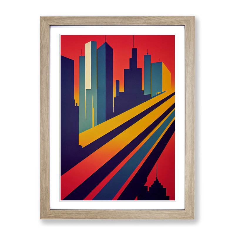 Resplendent City Skyline Abstract - Framed Print, 46cm H x 34cm W x 2cm D, Oak