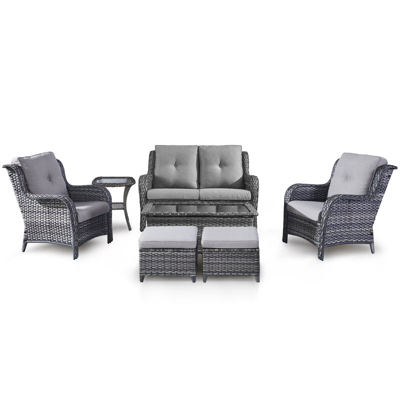 Bonia Wicker 4 - Person Patio Conversation Set with Cushions, Gray, Gray