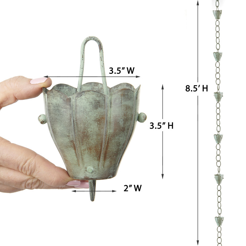 Kammerer Weather Resistant Copper Abstract Rain Chain, 102" H x 3"  W x 3" D, Blue Verde Copper