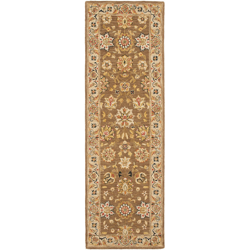 Hollander Hand-Hooked Wool Brown/Ivory Area Rug, Runner 2'6" x 12'