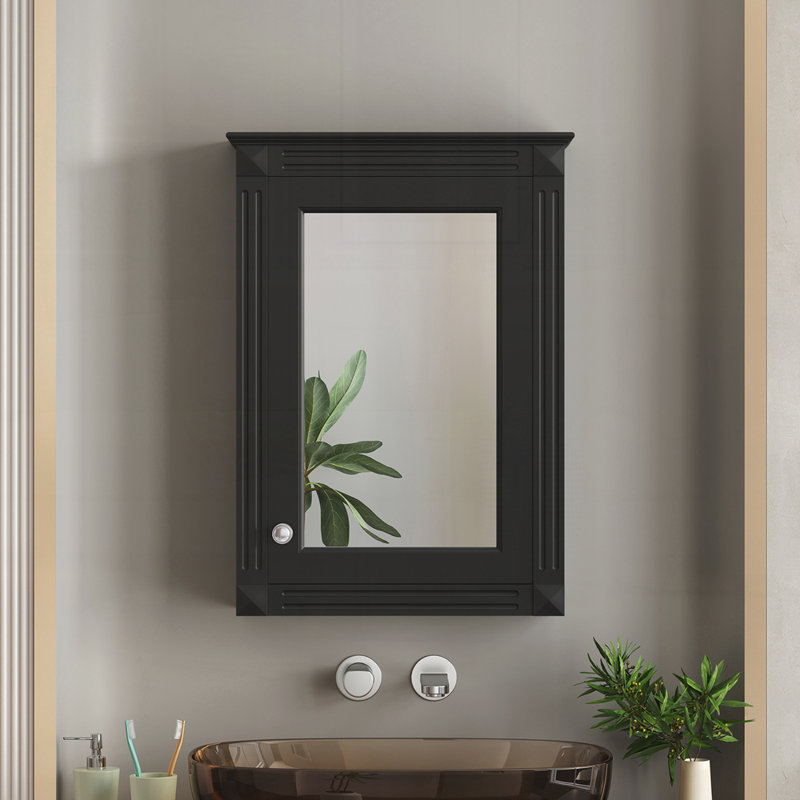 Armoire de rangement de salle de bain murale 20 "avec miroir, Noir