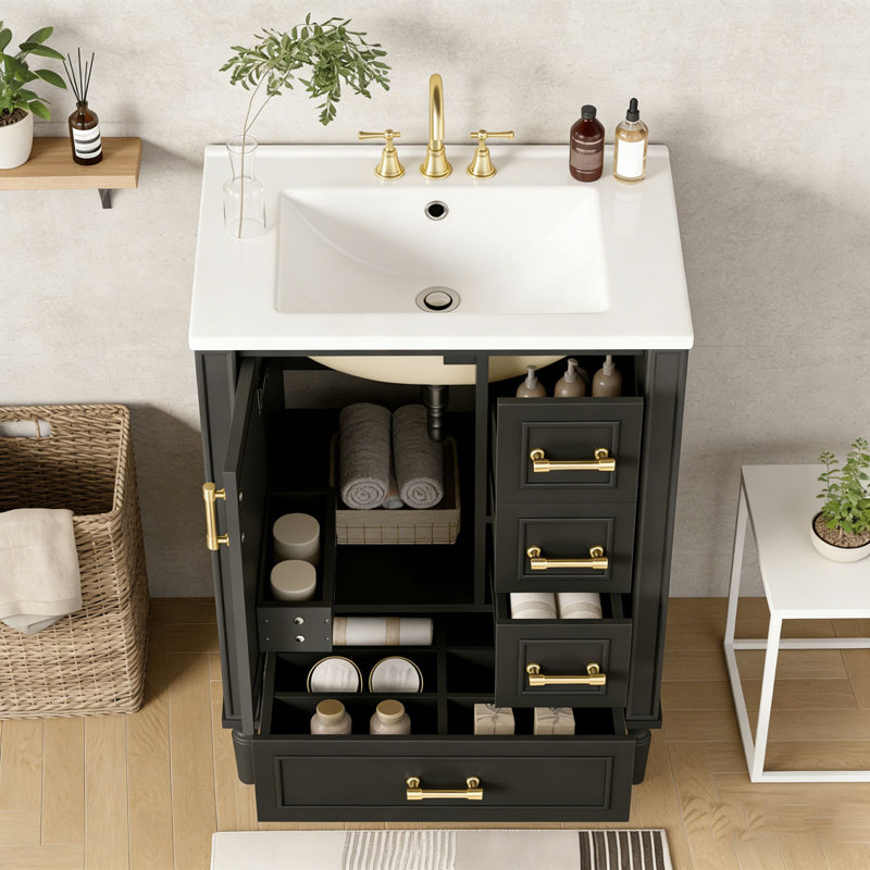 Meuble-lavabo moderne avec lavabo en céramique, 24 po + noir