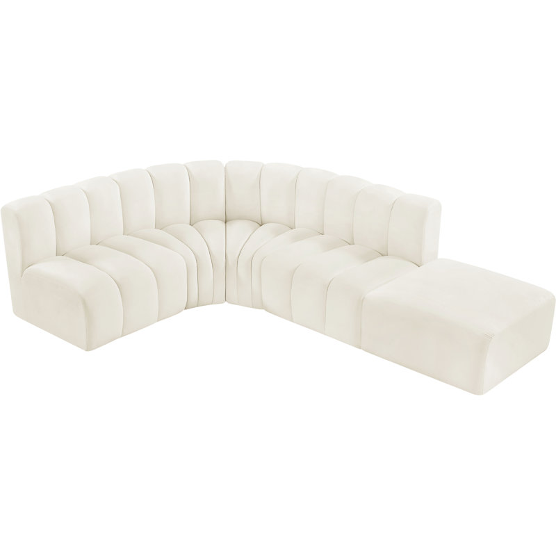 Isleen Upholstered Curved Sectional with Ottoman Reversible, Cream Velvet