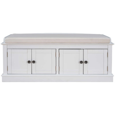 Hippolytus 42.7"Wood Storage Shoe Bench with 4 Doors and Adjustable Shelves and Removable Cushion
