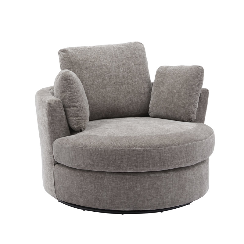 Achorn 42" W Recessed Arm Slipcovered Swivel Barrel Chair, Gray Chenille 1