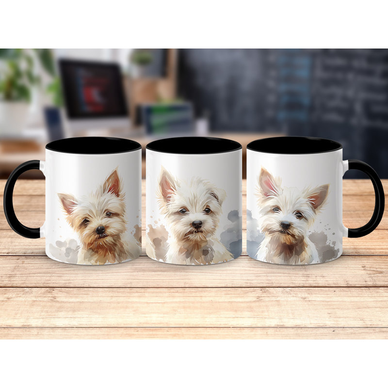 Watercolor Westie Puppy Design 11oz Coffee Mug, Black, 2