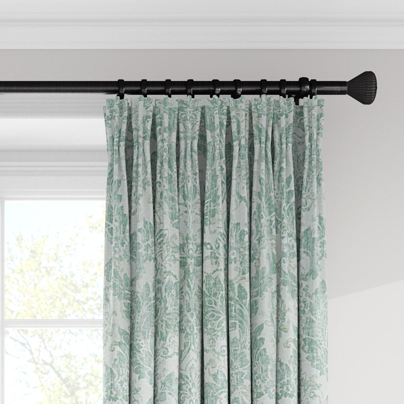 Bella Drapery Linen Damask Room Darkening Pinch Pleat Single Curtain Panel, Aqua, 20" W x 84" L