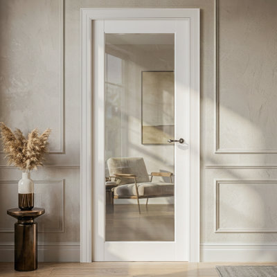 32" x 80" Full-Lite Clear Glass Primed Wood Pantry Slab Doors Without Hardware Kit
