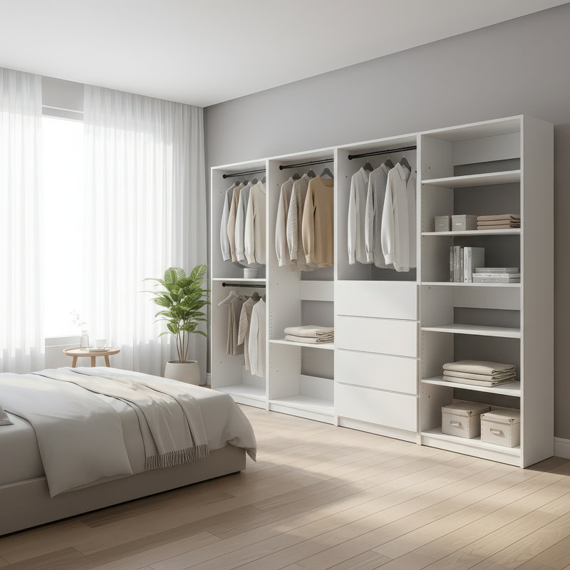 Système de garde-robe autoportant en bois blanc