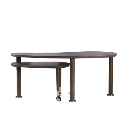 Contemporary rotatable cocktail table with solid rubber wood legs, 360 degree rotating coffee table with wood grain veneer tabletop grey brown / walnut / black finish for living room, bedroom