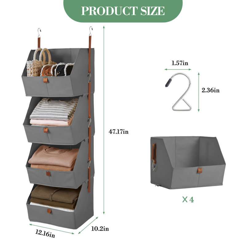 Organisateur de garde-robe suspendu avec 3 tiroirs 11,8 po x 11,8 po x 47,2 po