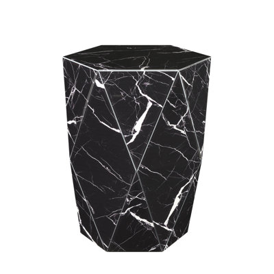 24" Black Glass Hexagonal Drum End Table