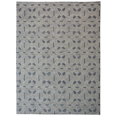 Tapis géométrique en laine noué à la main gris
