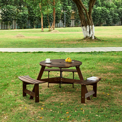 Table de pique-nique d'extérieur 6 - 3 bancs, trou pour parasol, pour bord de jardin lisse