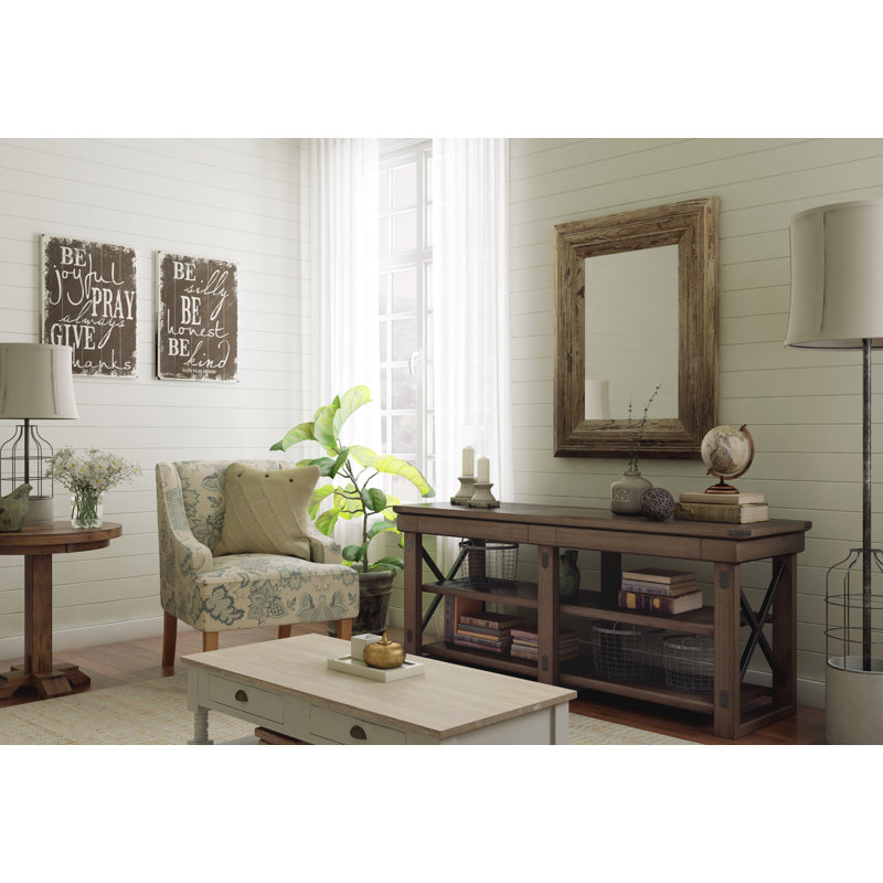 30” x 39” Antique Brown Wooden Accent Mirror, Decorative Rectangle Mirror, Horizontal or Vertical, for Living Room, Bedroom, Hallway, Office