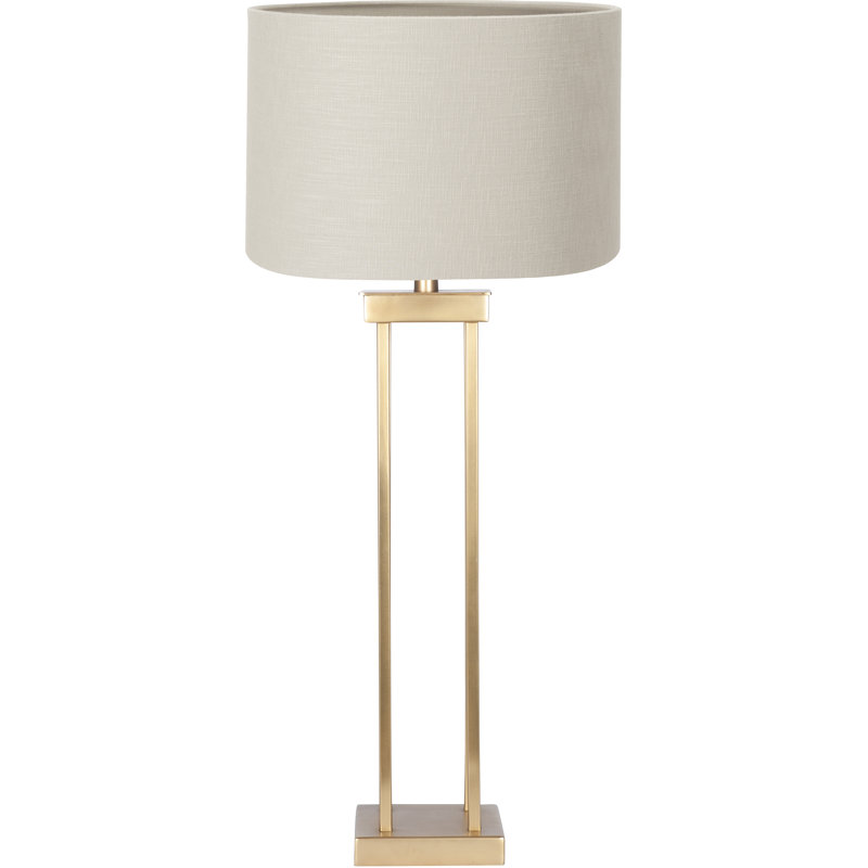 Metal Table Lamp, Gold, Linen, Grey