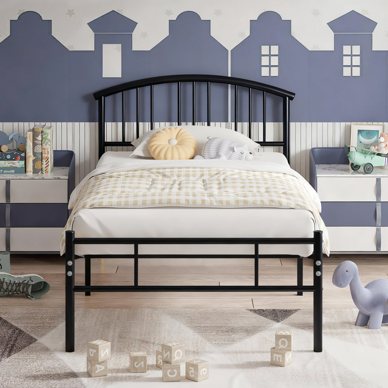 Twin Metal Bed with 2 White Nightstands – 3 Piece Modern Bedroom Set, White, Twin