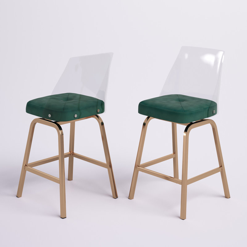 Milica Swivel Upholstered Velvet Counter Stool, Champagne Gold, Teal, Counter Stool (24" Seat Height)
