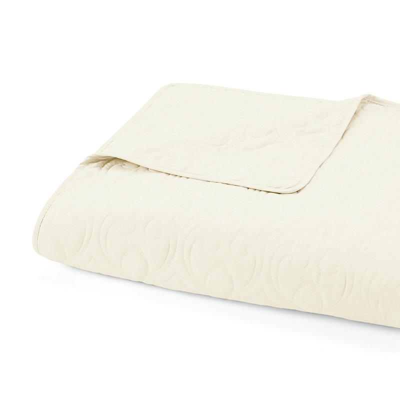Quilt Coverlet Set All Season Microfiber Contemporary Ultra Soft Bedding in Damask Stitch, Ivory