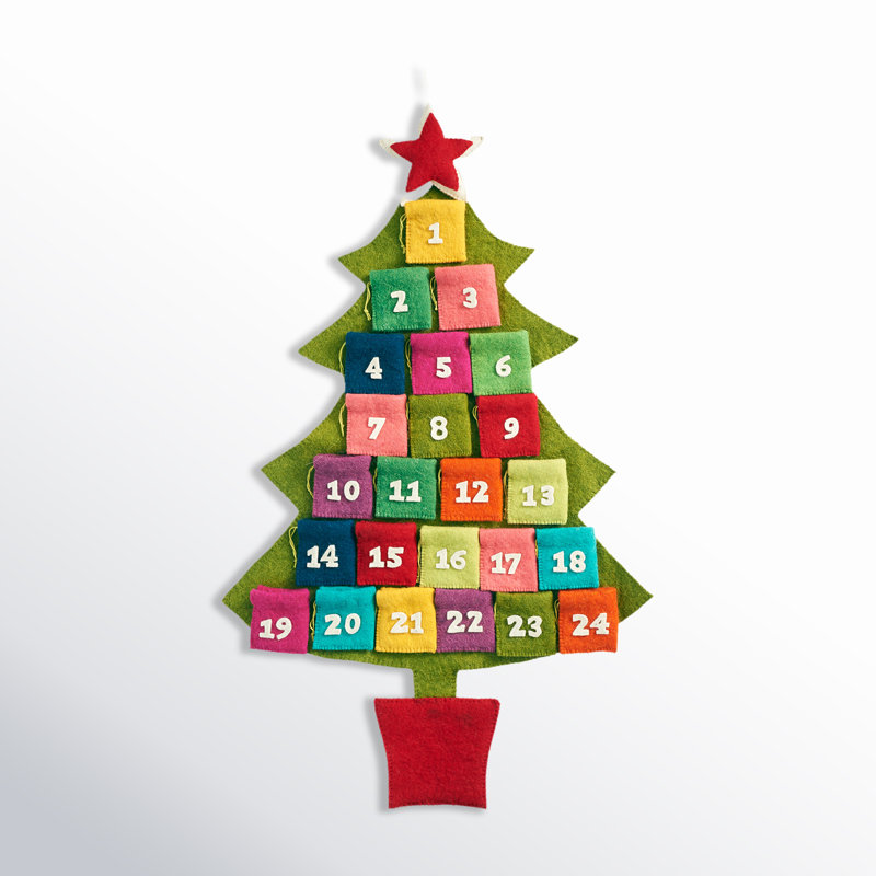 Handmade Hand Felted Wool Multicolor Tree Advent Calendar