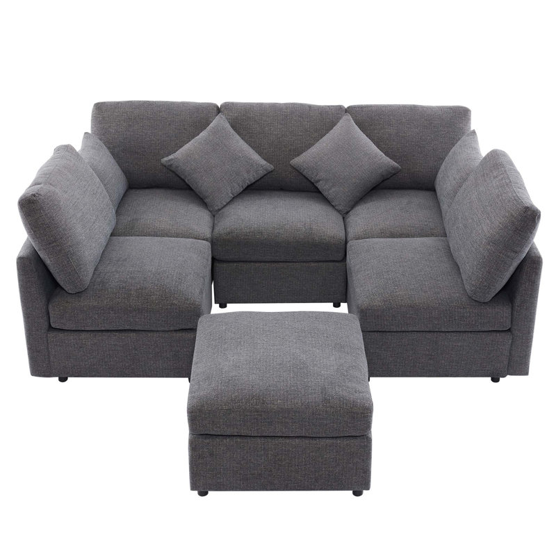 Canapé modulaire 85,4 po Canapé modulaire en U Canapé-lit Canapé en L avec repose-pieds mobile et deux ports USB pour le salon