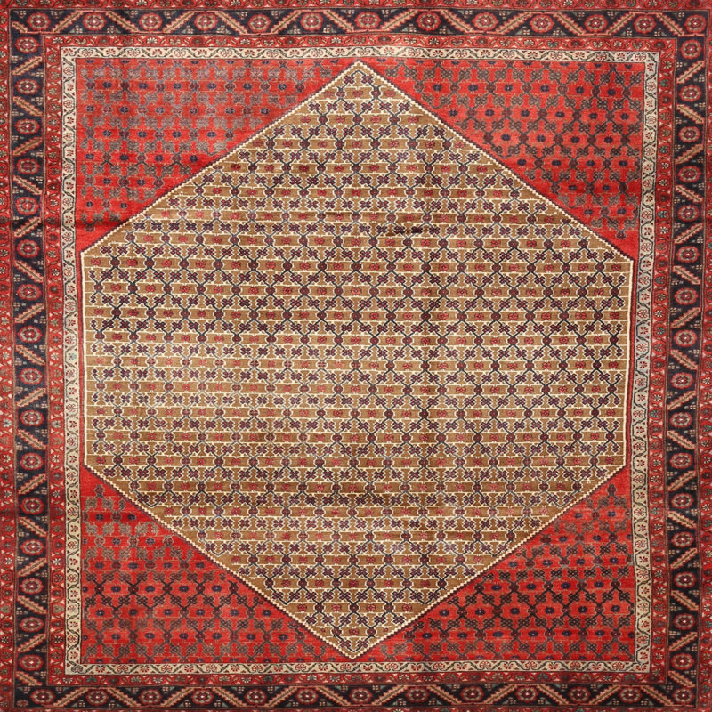 Tapis traditionnel rouge / beige Kandi, Carré 4 pi