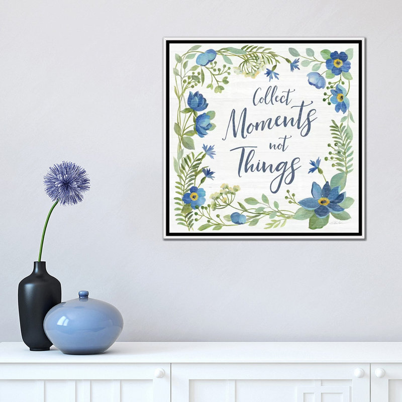Bleu botanique V, H 18 po x l 18 po x P 1,5 po, Toile blanche encadrée, Aucun mat