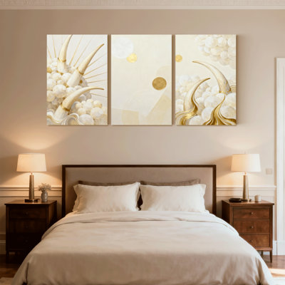 Abstrait cornes et perles, ensemble de 3 reproductions d'art sur toile