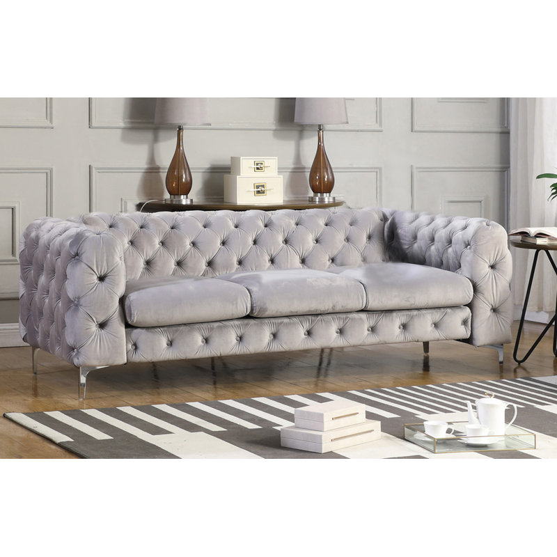 Graford 85.5'' Upholstered Sofa, Grey Velvet