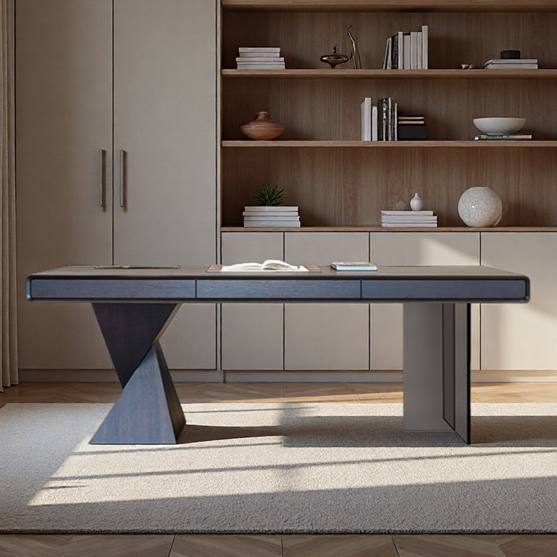 Pieds de bureau en acrylique avec barre d'alimentation intelligente, H 29,92 po x l 94,49 po x P 35,43 po, Tanné