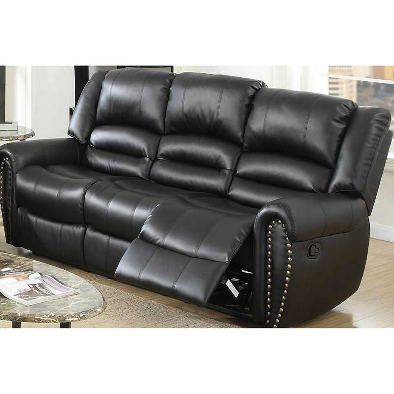 Motion en cuir reconstitué noir pour une expérience de salon relaxante avec fonction inclinable en métal, 3