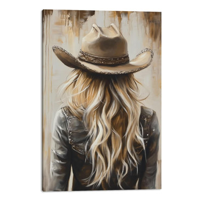 Western Cowgirl, reproduction d'art sur toile, reproduction de campagne rétro, chapeau de cow-boy, peinture pour chambre à coucher, salon et salle de bain (œuvre d'art-03, 16 po x 24 po)