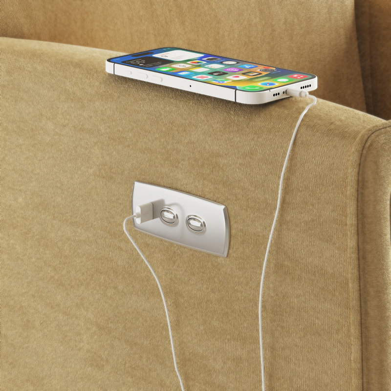 Fauteuil inclinable électrique pivotant, inclinable électrique avec charge USB et de type C, fauteuil d'appoint pivotant en velours pivotant à 360 °, pour le bureau à domicile et le salon, facile à assembler, jaune