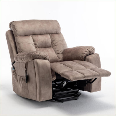 Recliners for Adults, Oversize 26in Wide Power Lift Chair with Massage &amp; Heating | Velvet | Walnut Brown