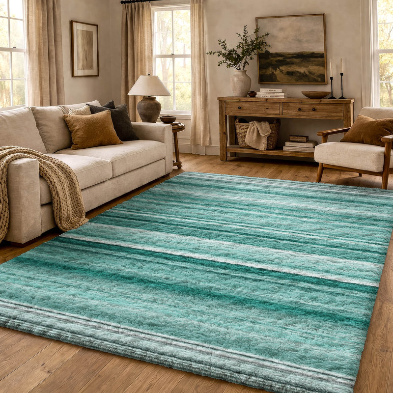 Tapis à poil long de qualité supérieure lavable à la machine Dream ADS529, Turquoise, 10 pi x 14 pi