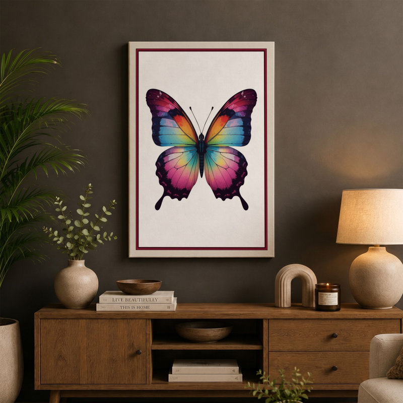 Rainbow Butterfly Modern - Wrapped Canvas, 18x12 - 45.7 x 30.5 cm, Ochre Border