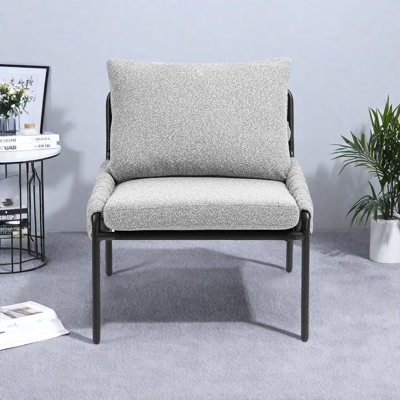 Chaise longue d'appoint moderne avec revêtement tressé et structure en métal, fauteuil confortable pour le salon ou la chambre à coucher, siège et dossier rembourrés doux, ensemble de 1
