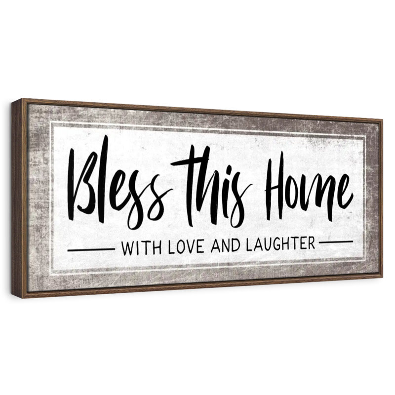 Plaque murale «Bless This Home», 25 po x 9 po, Cadre flottant noyer