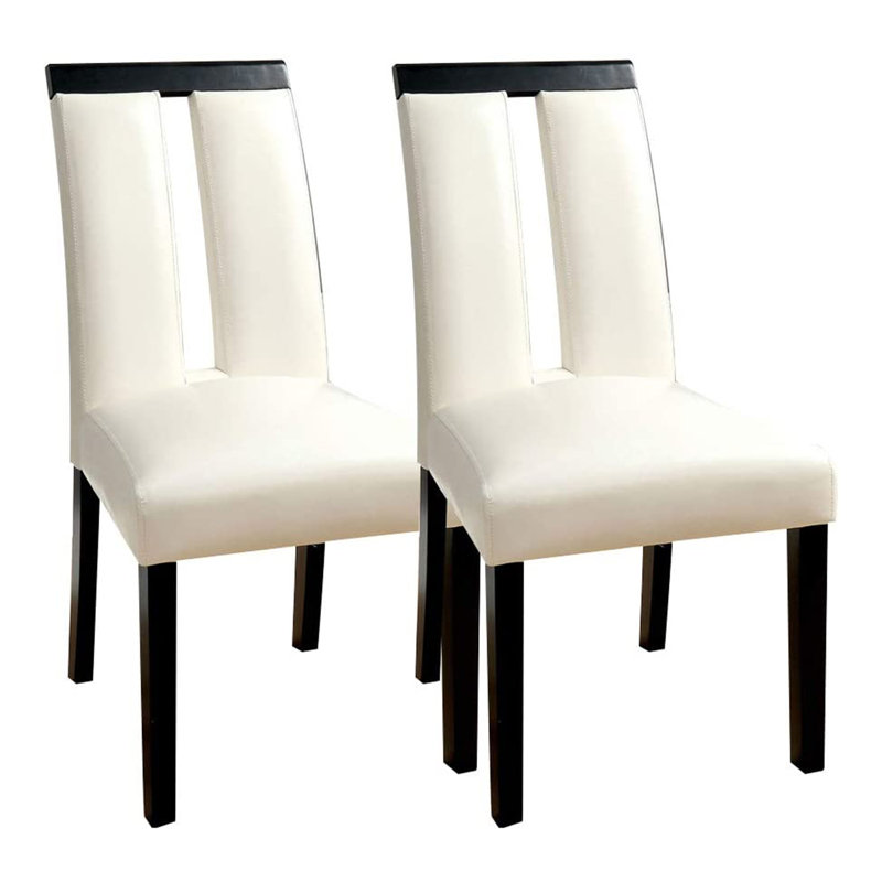 Ensemble de 2 magnifiques chaises d'appoint en similicuir noir et blanc à dossier fendu