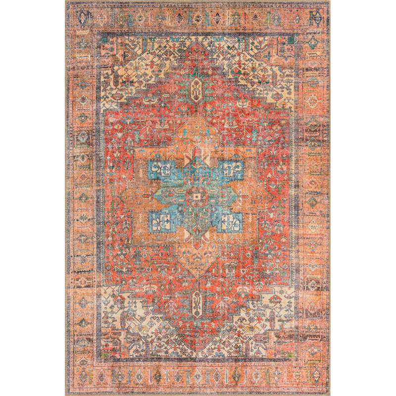 Tapis transitionnel de couleur orange rouille, Rectangle 4 pi 1 po x 6 pi 1 po