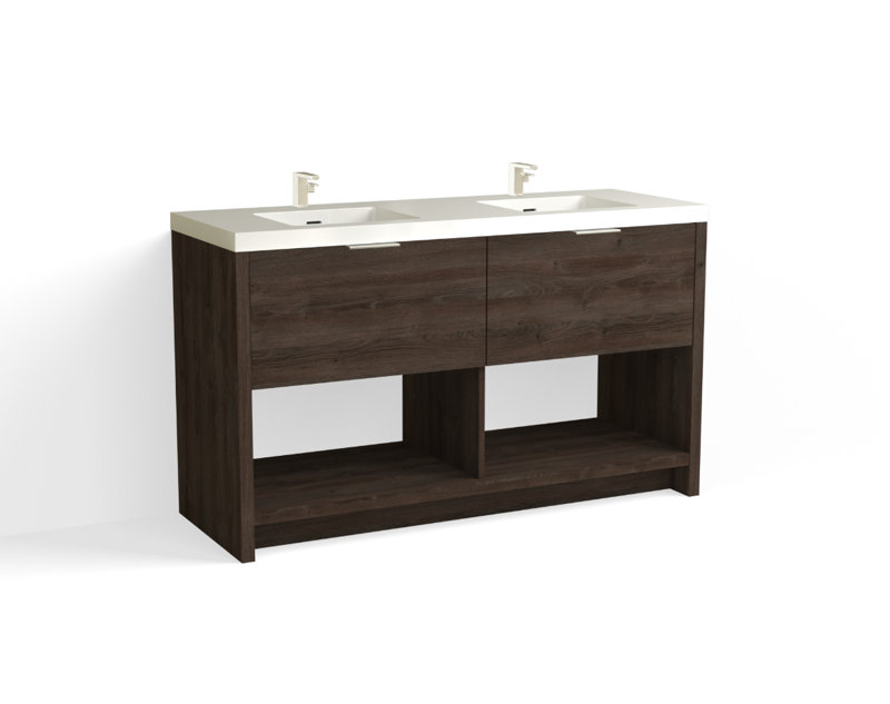 Vista 60" W Freestanding Double Bathroom Vanity, White Nanomatte/Matte Black, White Gloss, Single-Hole