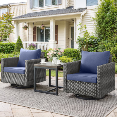 Naresa Wicker Swivel Glider Chairs & Side Table With 4 Inch Olefin Cushions