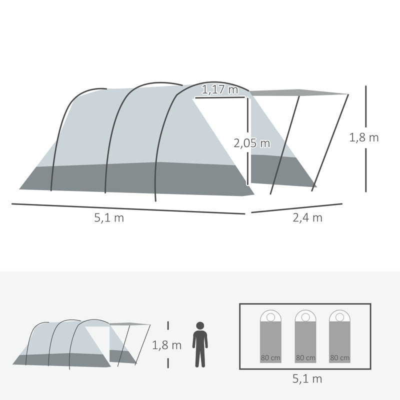 Czajkowski 8 Person Tent, Grey
