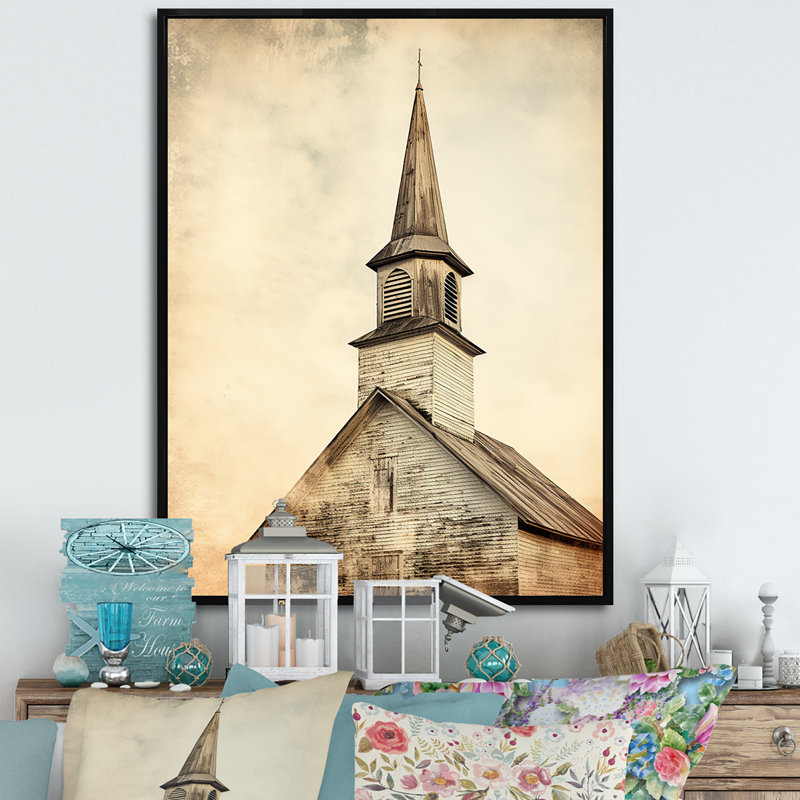 «Church Spire Faith», art mural rétro, Cadre flottant noir, H 32 po x l 16 po x P 1 po