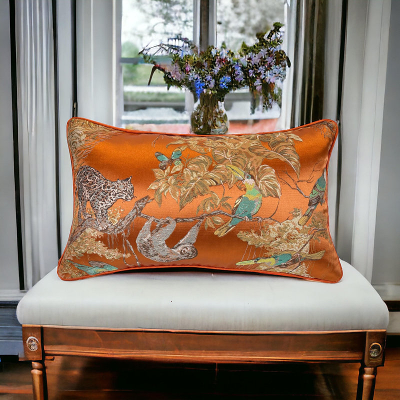 Animal Print Cotton Blend Reversible Pillow Cover, 12"H x 20"H, Orange