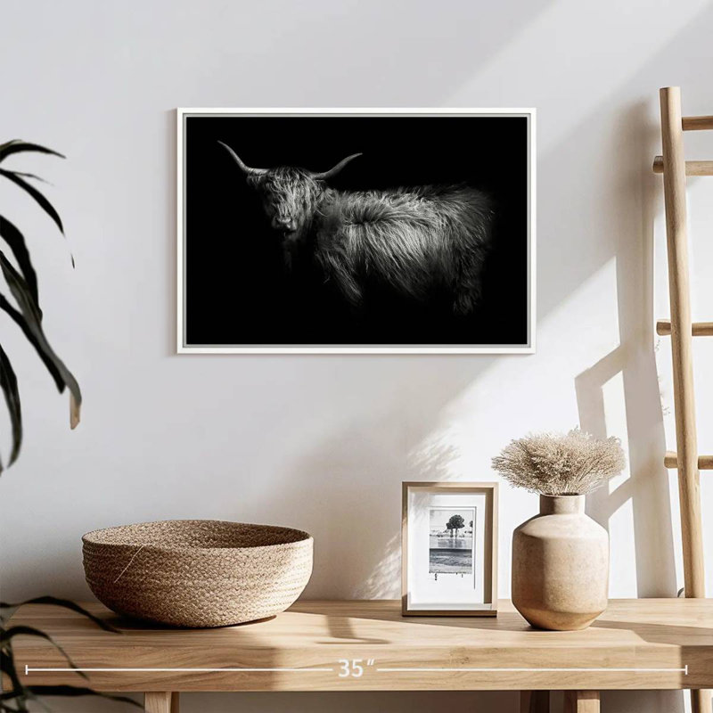 Hello Highland Cow, Cadre flottant blanc, 19 po x 13 po
