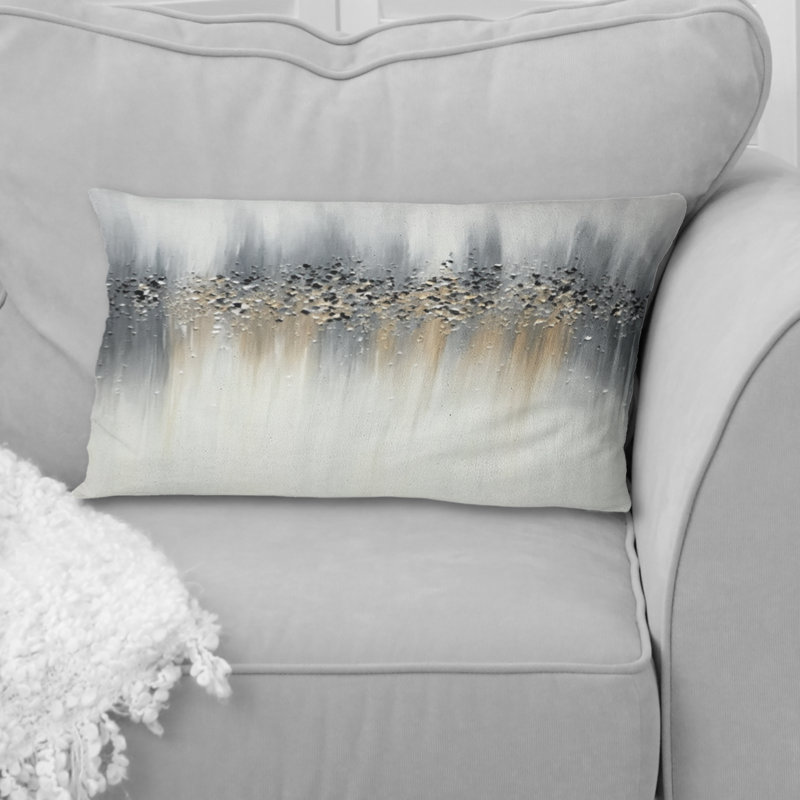 Gentle Gray Serenity - Abstract Painting Printed Throw Pillow, 12"H x 20"W
